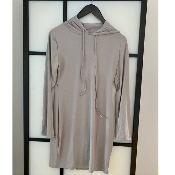 Midi, Simple, Classic, Long Sleeve, Bodycon, Grey Hoodie Dress - Picture 4 of 7